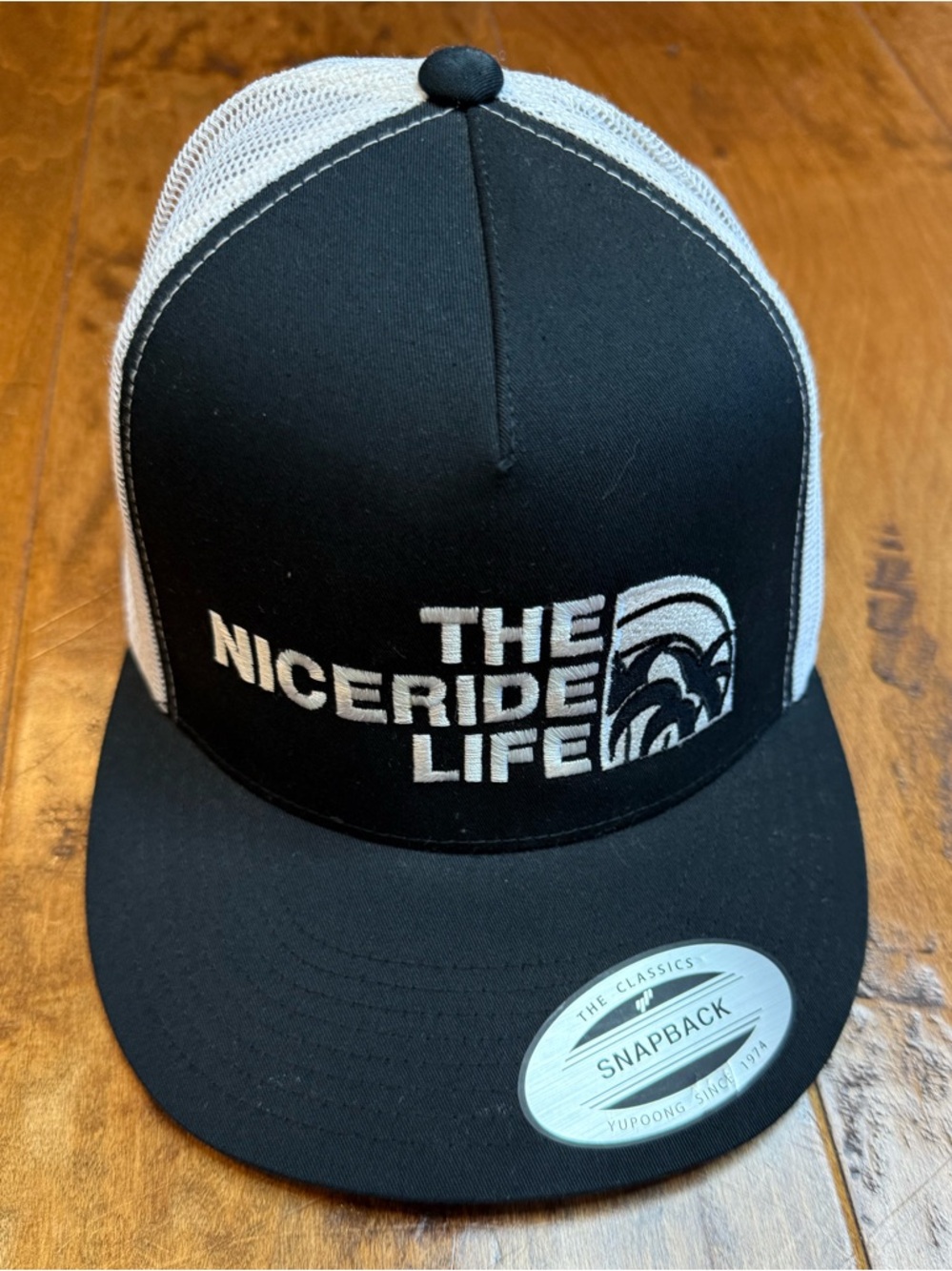 Nice Ride Life Trucker Hat Black White Mesh Snapback Flat Bill